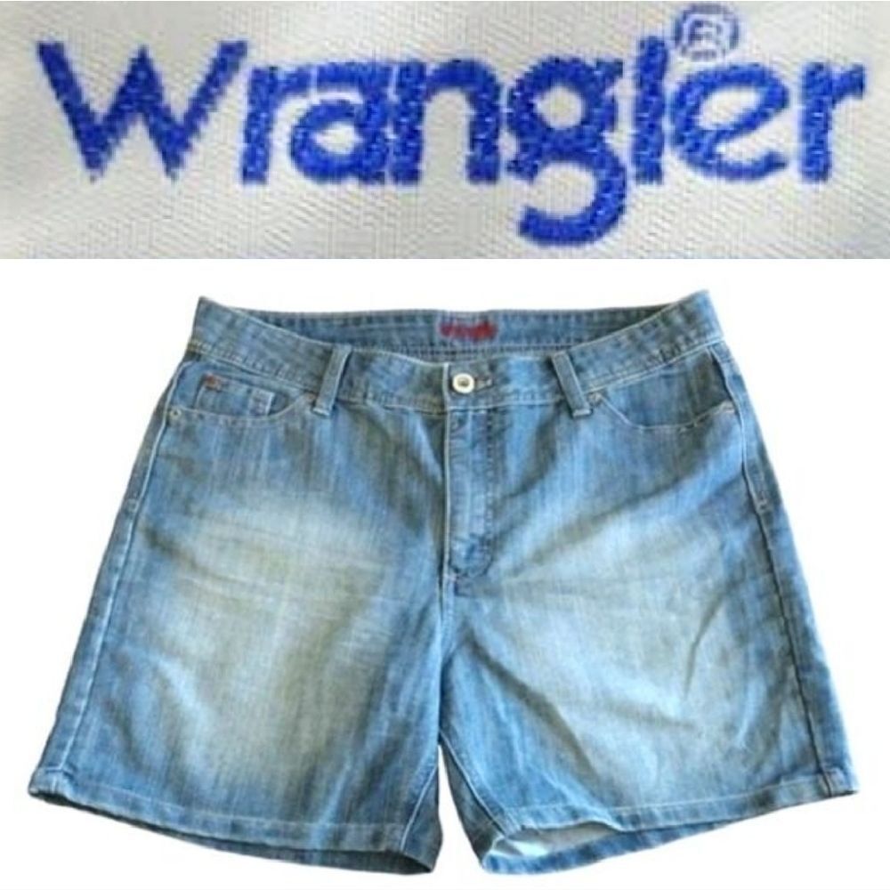 VTG 90s Wrangler Distressed Denim 6" Inseam Jean Shorts Plus 14 High‎ Waist